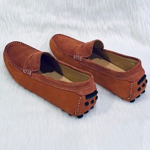 Men’s Suede Nubuck Penny Cognac Brown Shoes 10.5
